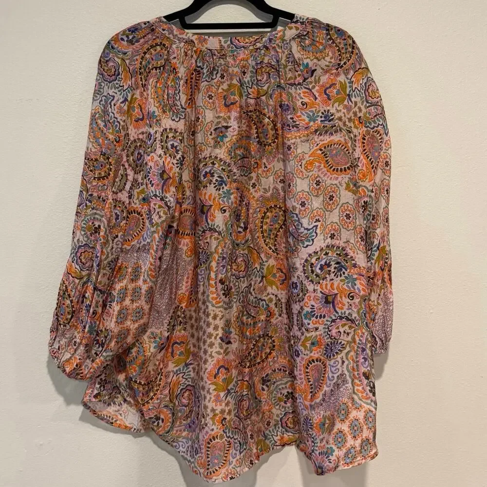 Vince Camuto 1X Boho Floral Paisley Blouse New